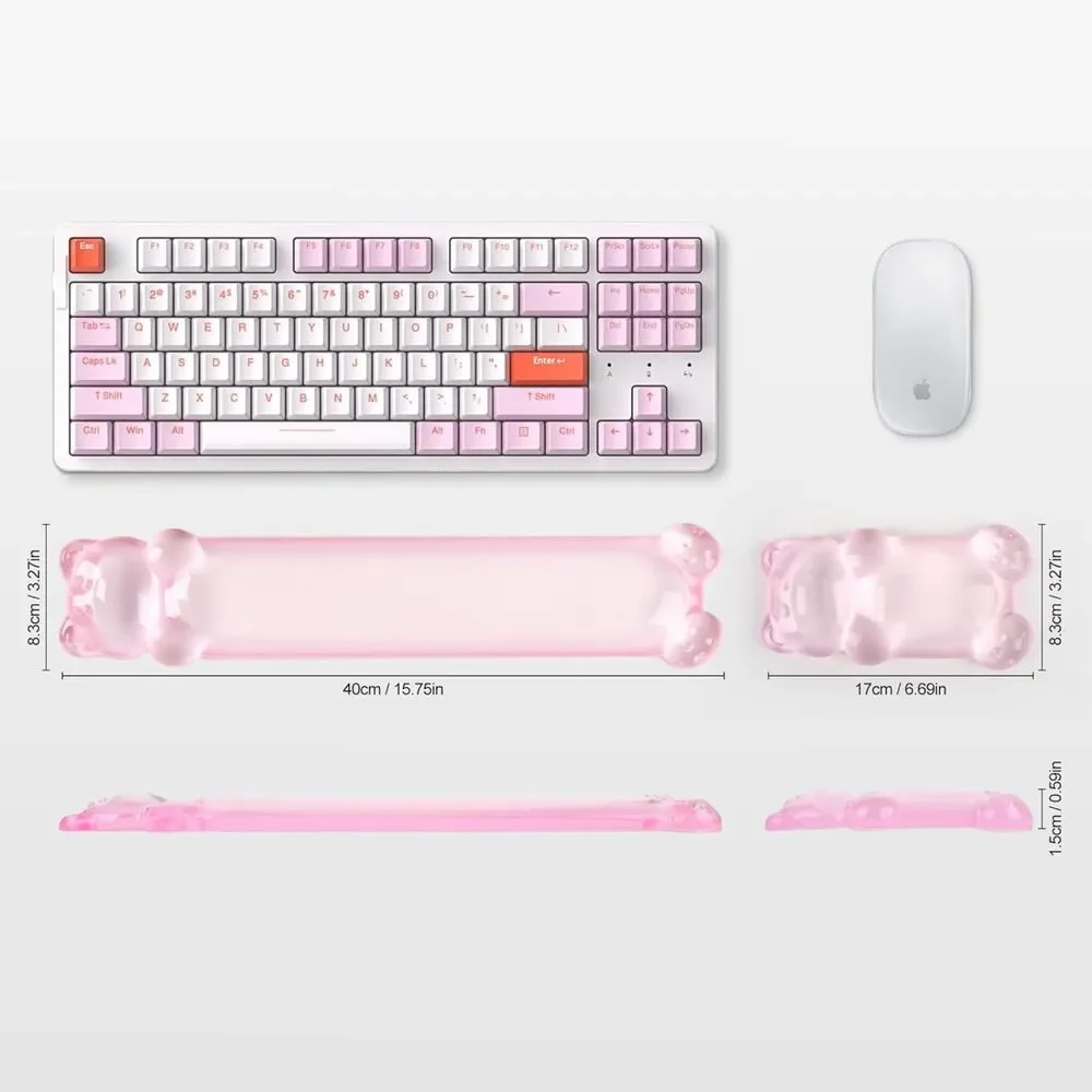 Clear Gel Keyboard Wrist Rest Pink Bear Cute Ergonomic Support for 60% 68% 75% P